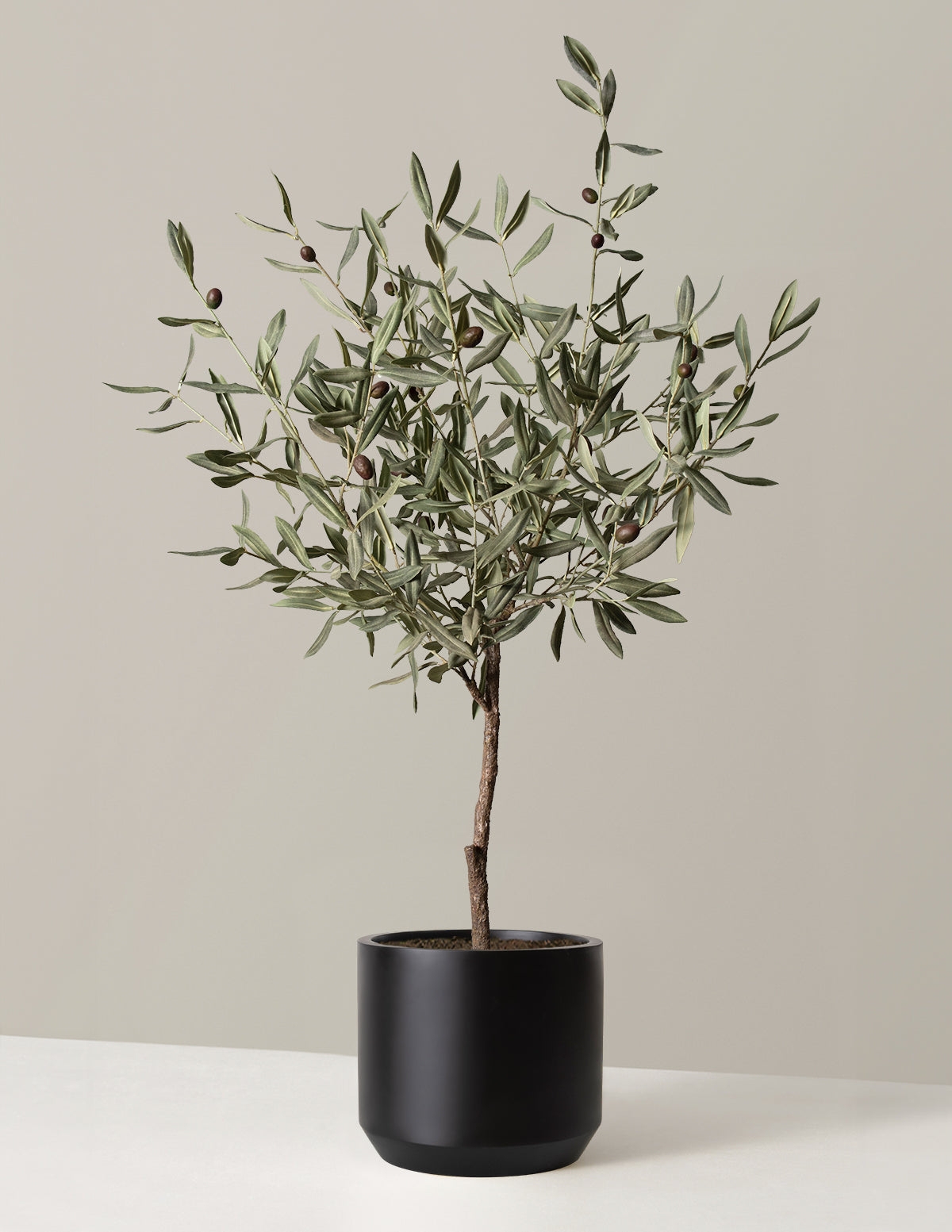 Faux Olive Tree Matte Black Cylindrical Planter House