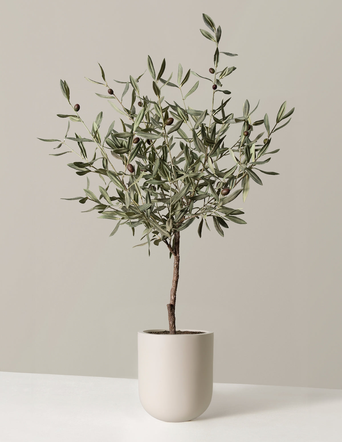 Faux Olive Tree: Matte Cream Pot & Realistic Faux Fruit