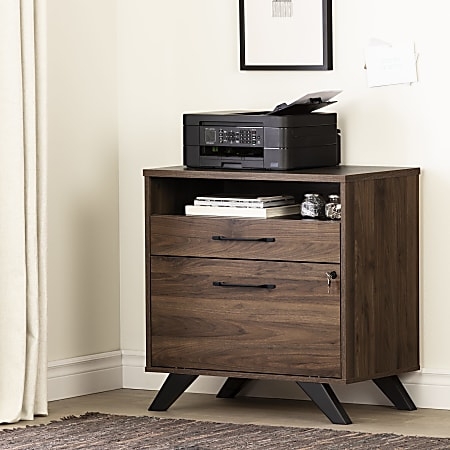 File Cabinet: Small Space Office Cabinet with Walnut Splayed Legs