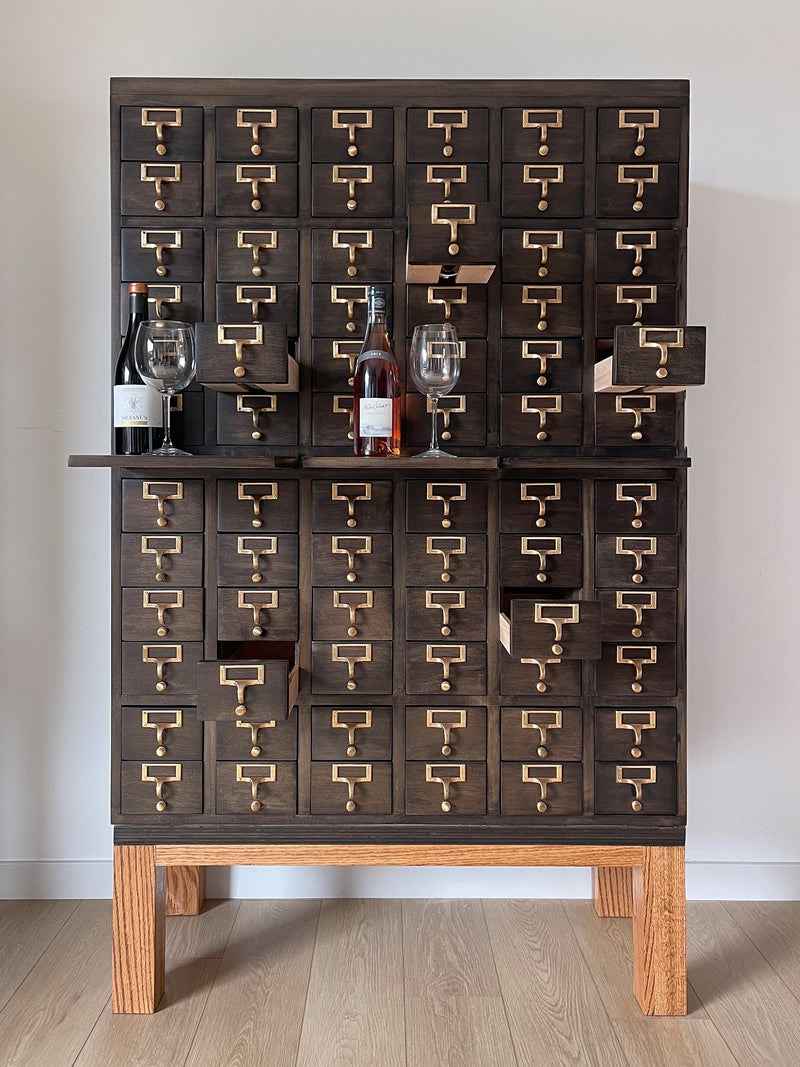 Filing Cabinet: 72 Drawer Vintage Library Card Catalog Wine Storage