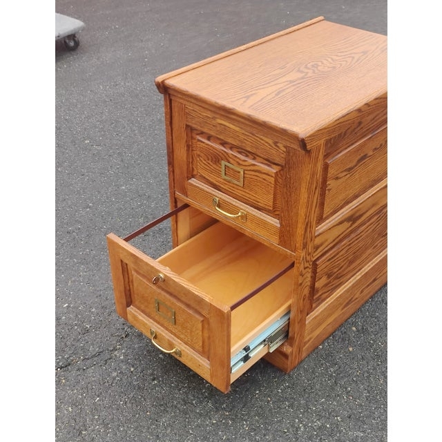 Filing Cabinet: Honey Oak Two Drawer Locking File Chest with Labels