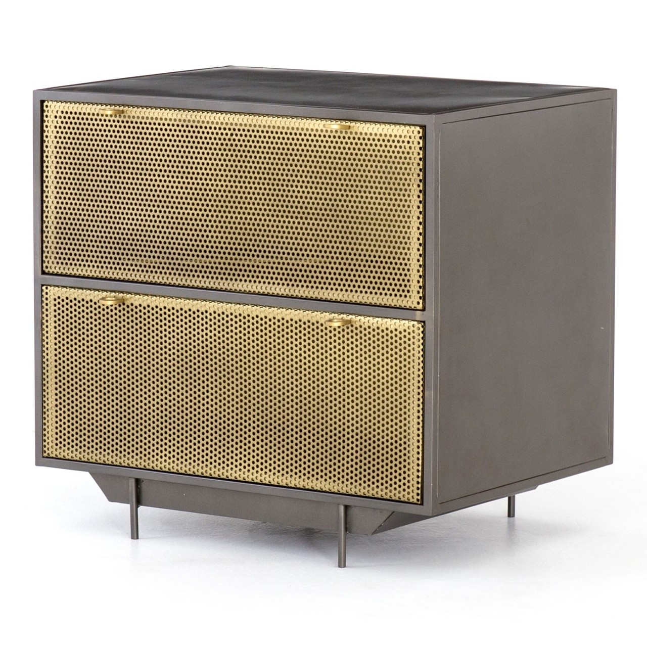 Filing Cabinet: Industrial Mesh Filing Cabinet in Gunmetal and Gold
