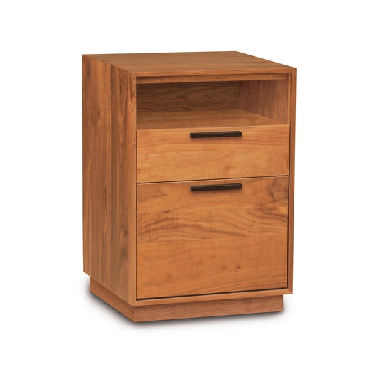 Filing Cabinet: Narrow Profile Cherry Wood Filing Cabinet with Cubby