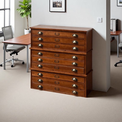 Filing Cabinet: Nine Drawer Office Storage with Antique Brass Cup Pulls