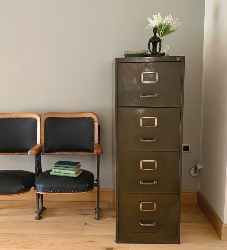 Filing Cabinet: Vintage Art Metal Cabinet with Industrial Patina