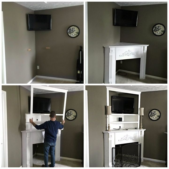 Fireplace Mantel With Integrated TV Frame And Corner Fit