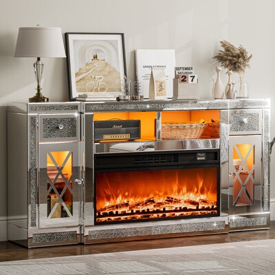 Fireplace Tv Stand exhibiting Mirrored X Doors & Living Room Stand
