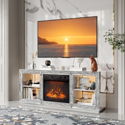 Fireplace Tv Stand including Crystal Encrusted Trim & Media Center