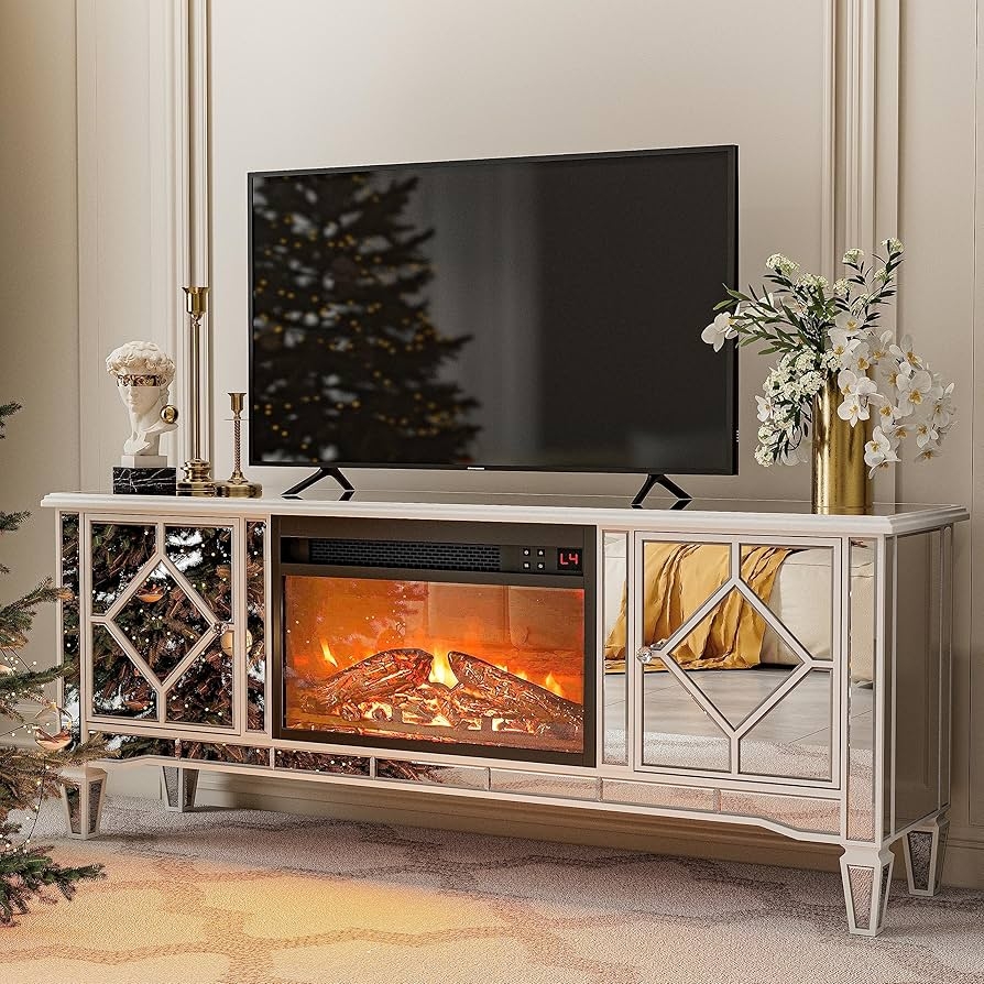 Fireplace Tv Stand showcasing Geometric Lattice & Electric TV Unit