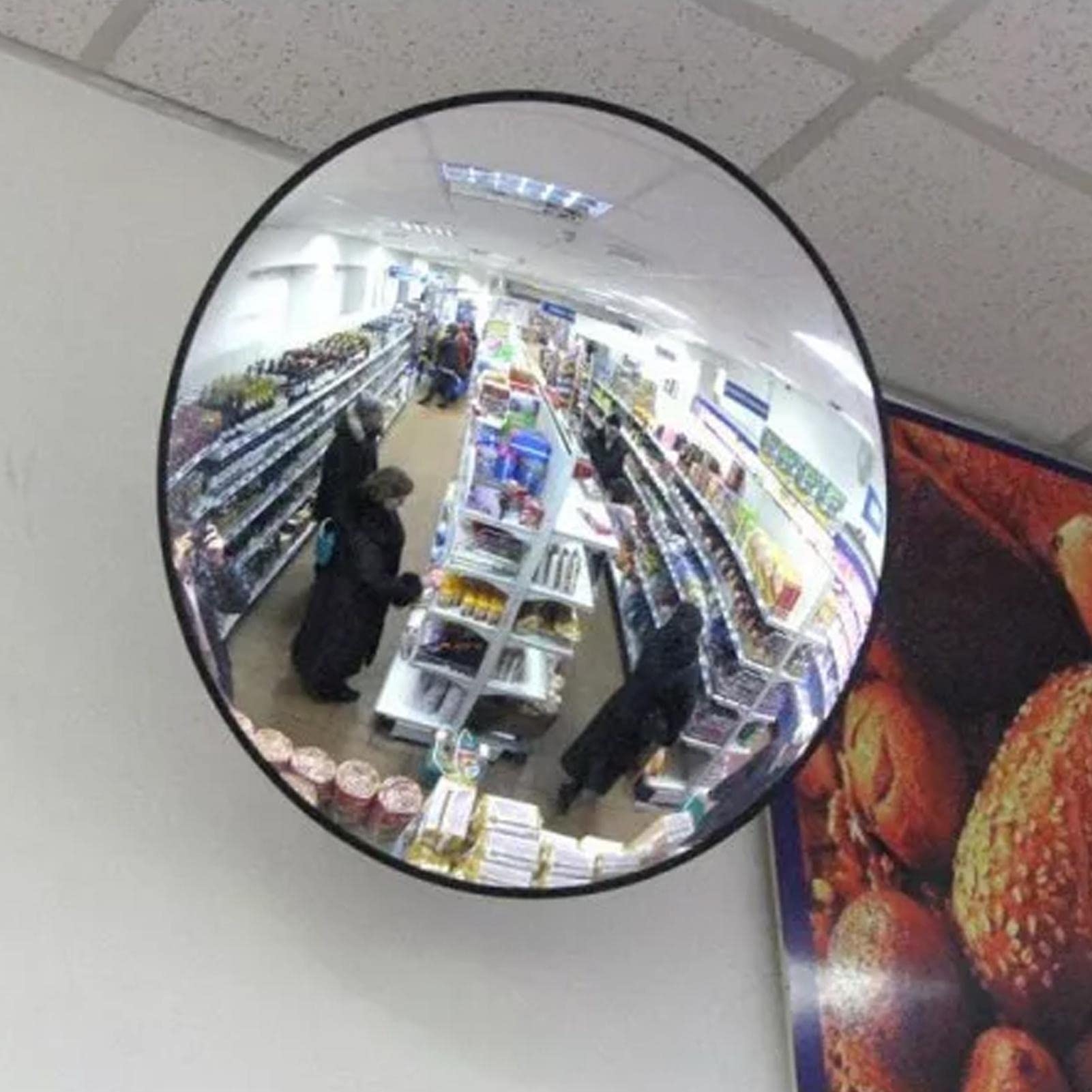 Fish Eye Mirror Panoramic View Black Rim Shop Mirror