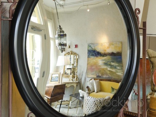 Fish Eye Mirror Thick Profile Matte Black Wall Accent
