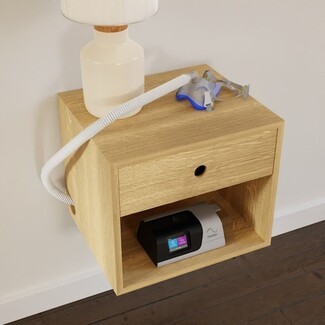 Floating Nightstand Oak Wall Mounted With Cord Management Port