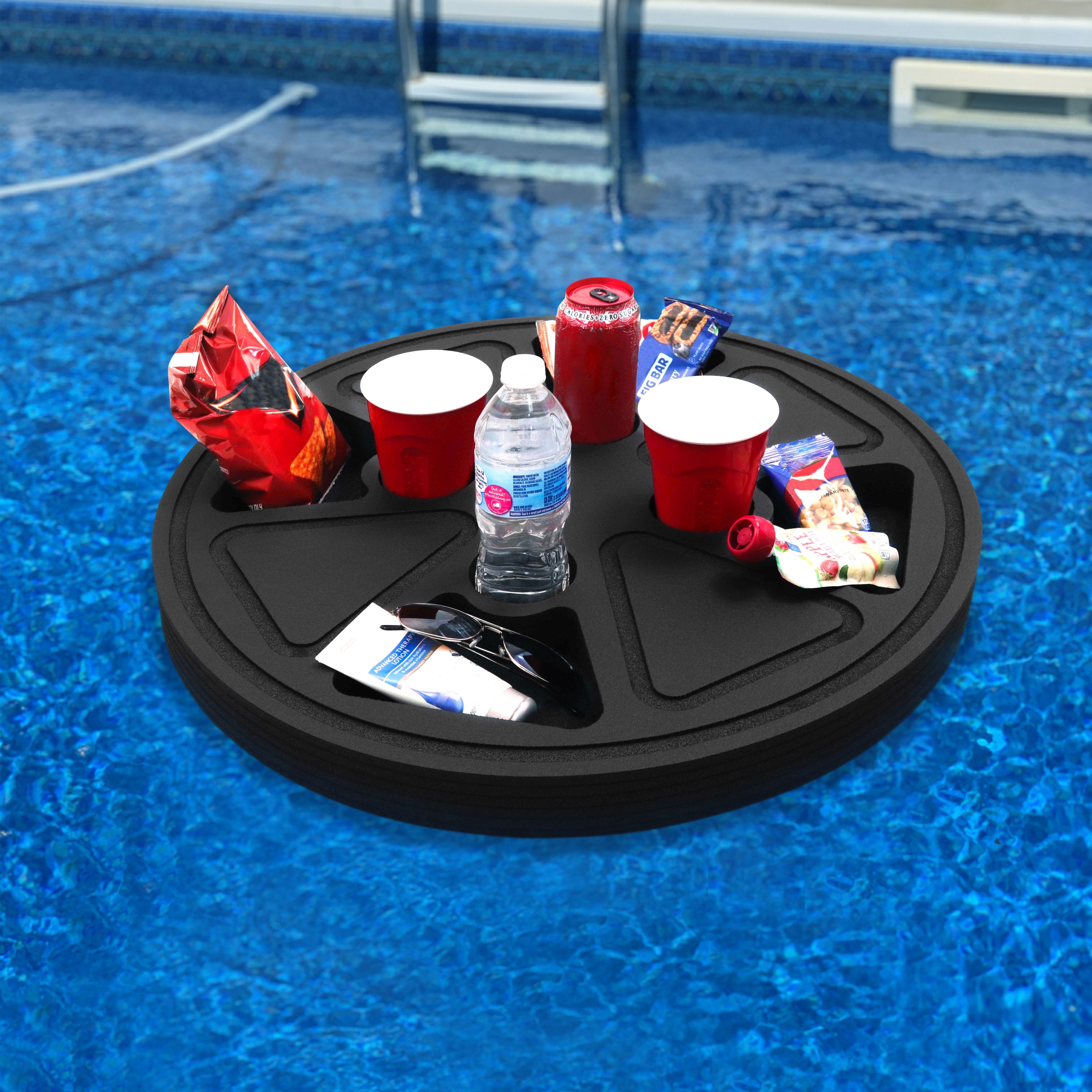 Floating Pool Tray Black Orange Slice Pattern Foam Caddy