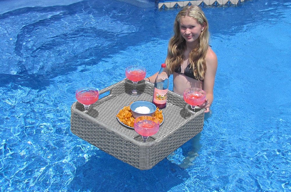 Floating Pool Tray Square Wicker Modern Party Accessory