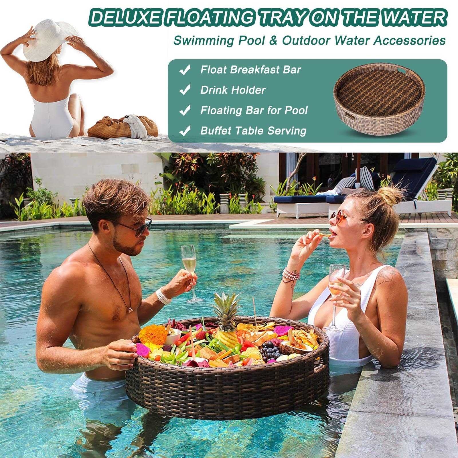 Floating Pool Tray Walled Rattan Like Round Buffet Server