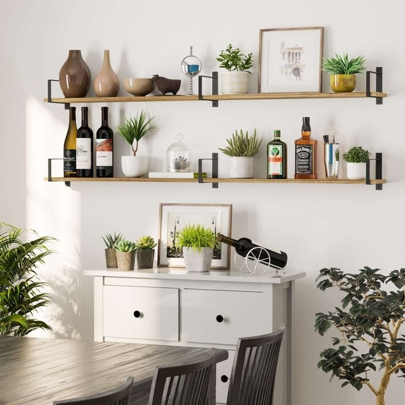 Floating Shelf: Two Tier Design Black Metal Wall Unit