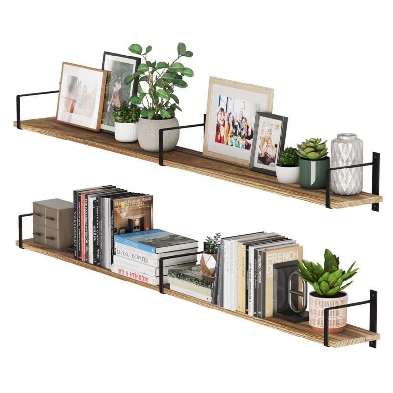 Floating Shelf: Wood Wall Shelving Set With Guardrail Ends