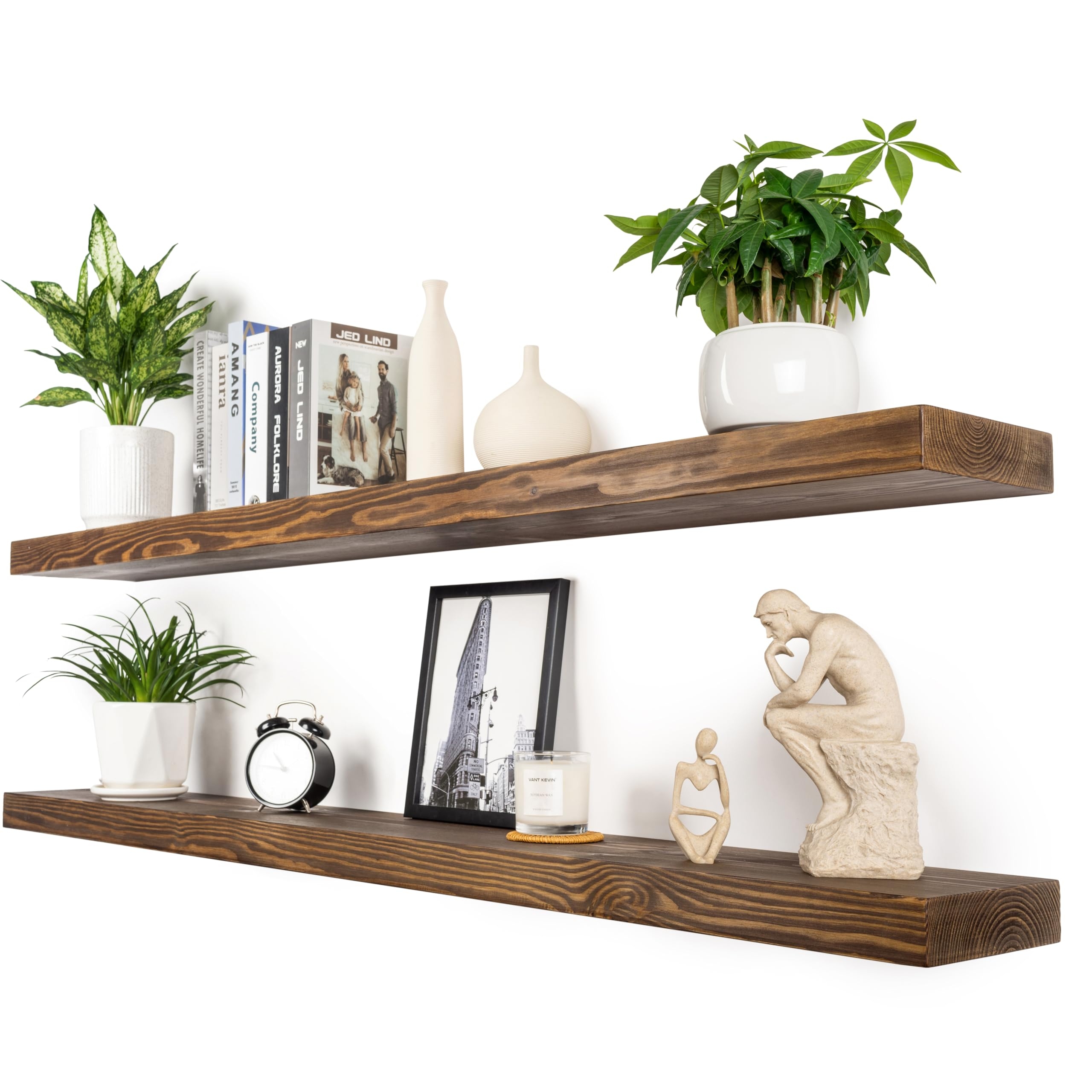 Floating Shelves: Hidden Bracket Chunky Wood Shelving Unit