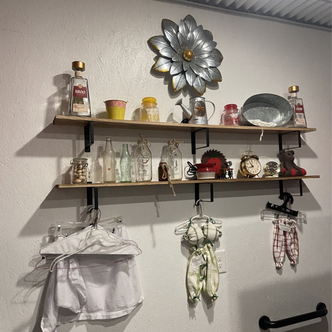 Floating Shelves: Integrated Hanging Bar Burnt Wood Shelves