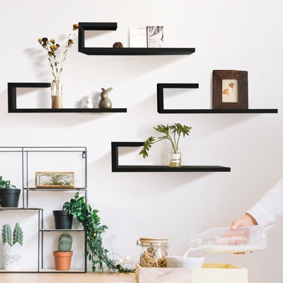 Floating Shelves: J-Shaped Design Staggered Mounting Decor