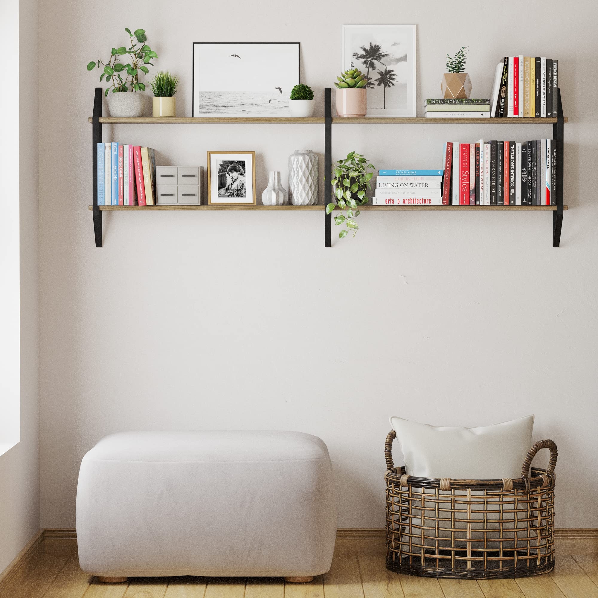Floating Shelves: Vertical Black Brackets Two Tier Wall Decor