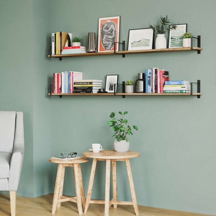 Floating Shelves: Wood Grain Industrial Bracket Wall Shelf