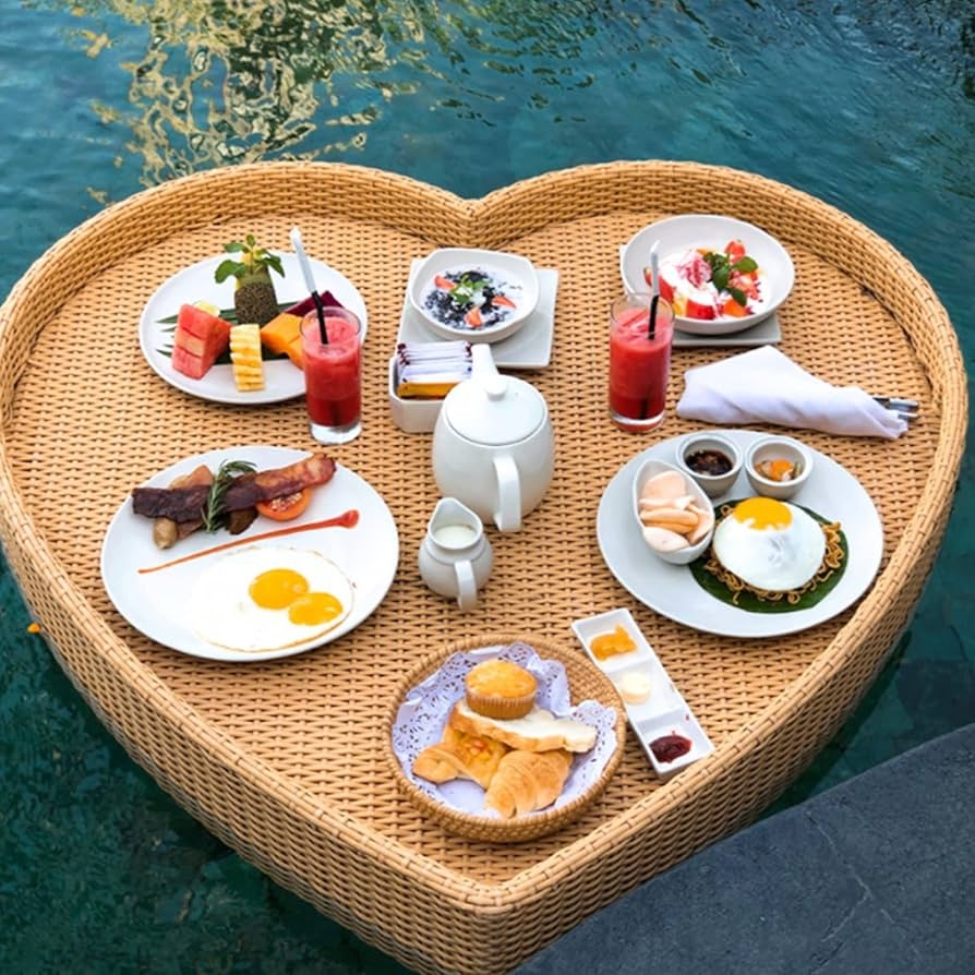 Floating Tray Apricot Heart Shaped Wicker Water Tray