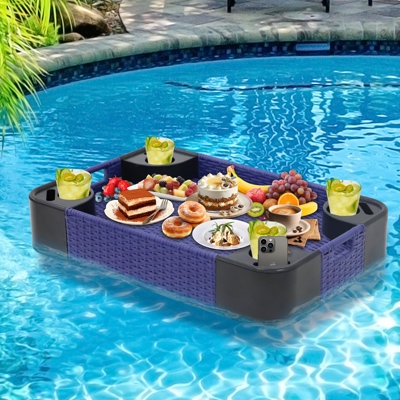 Floating Tray Blue Wicker Smartphone Holder Pool Float