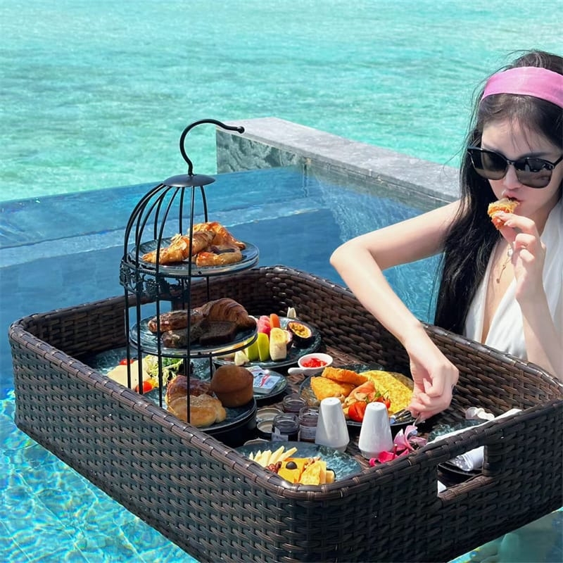Floating Tray Espresso Birdcage Stand Woven PE Tray