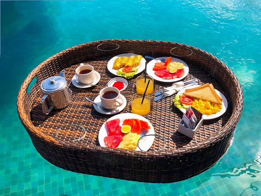 Floating Tray Espresso Brown Oval Woven Pool Bar Server