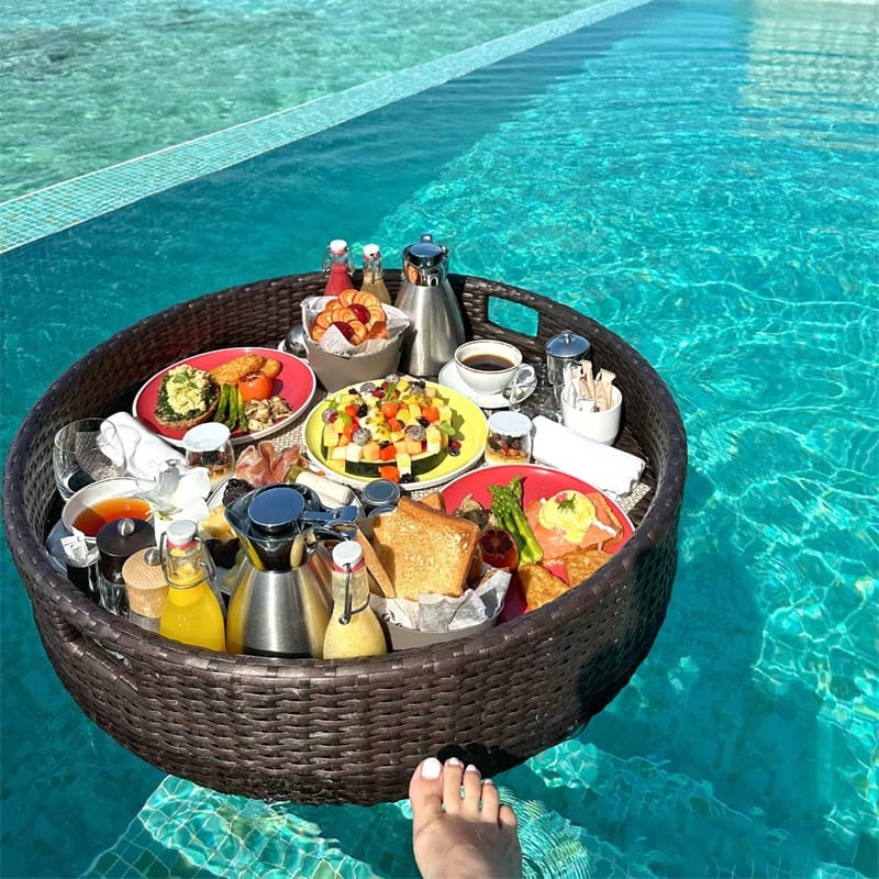 Floating Tray Espresso Woven Rattan Circular Platter