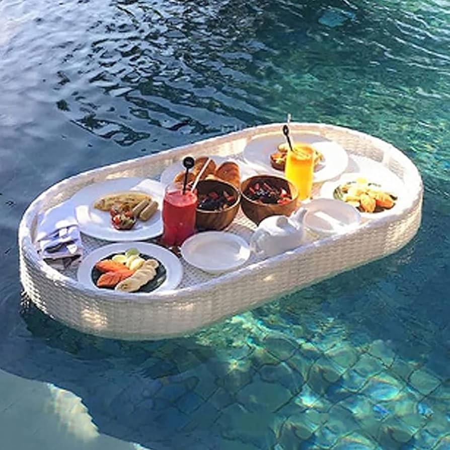 Floating Tray White Oval Silhouette Woven Pool Bar