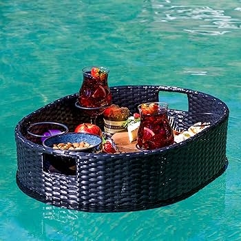Floating Tray Woven Resin Wicker Oval Outdoor Bar