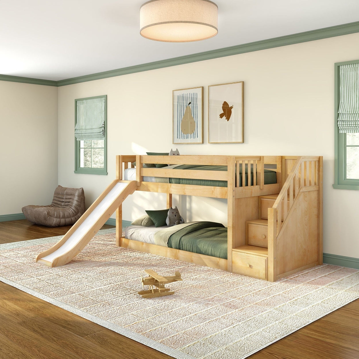 Floor Bunk Bed Storage Stairs and Functional Slide