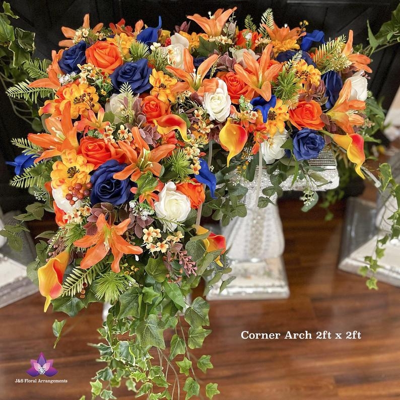 Floral Arch with Cascading Ivy and Royal Blue Wedding Roses