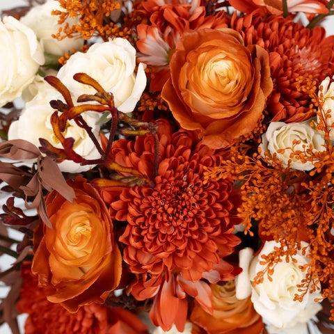 Floral Arrangement with Burnt Orange Mums and Rustic DIY Kit
