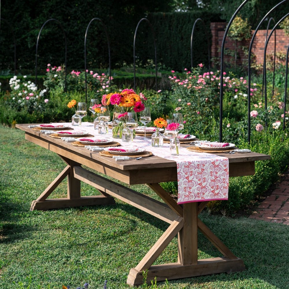 Floral Table Runner: Berry Tone Gardenia Vine Print