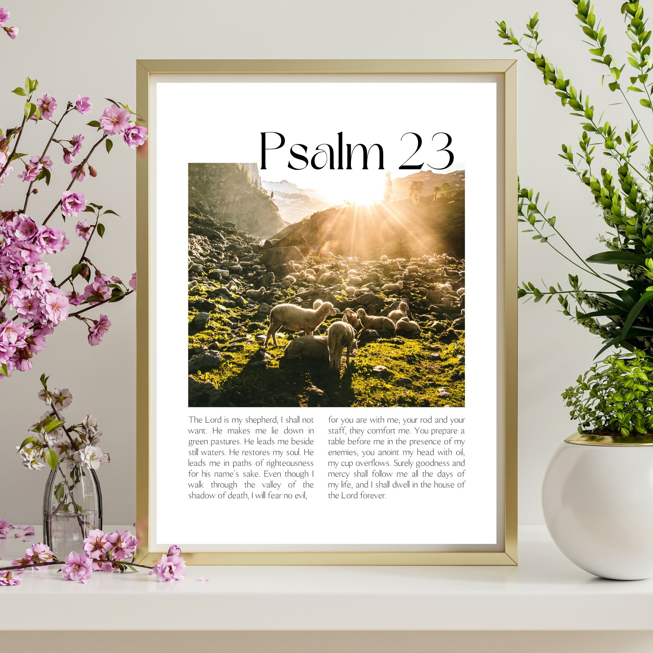 Framed Wall Art Gold Metallic Frame Scenic Sheep Photography