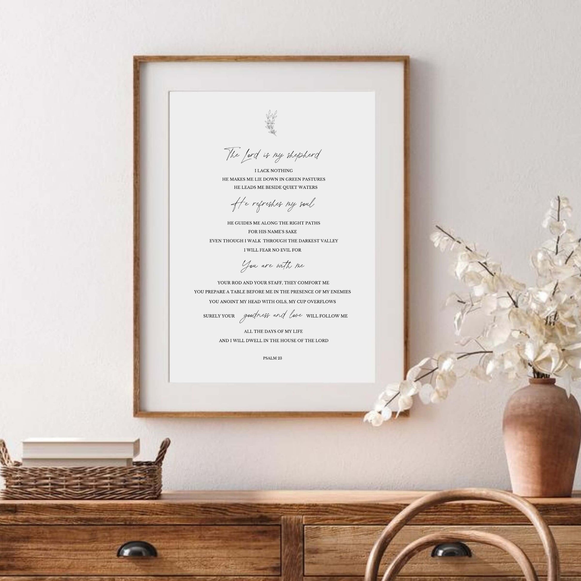 Framed Wall Art Mixed Typography Thin Wood Frame Psalm 23