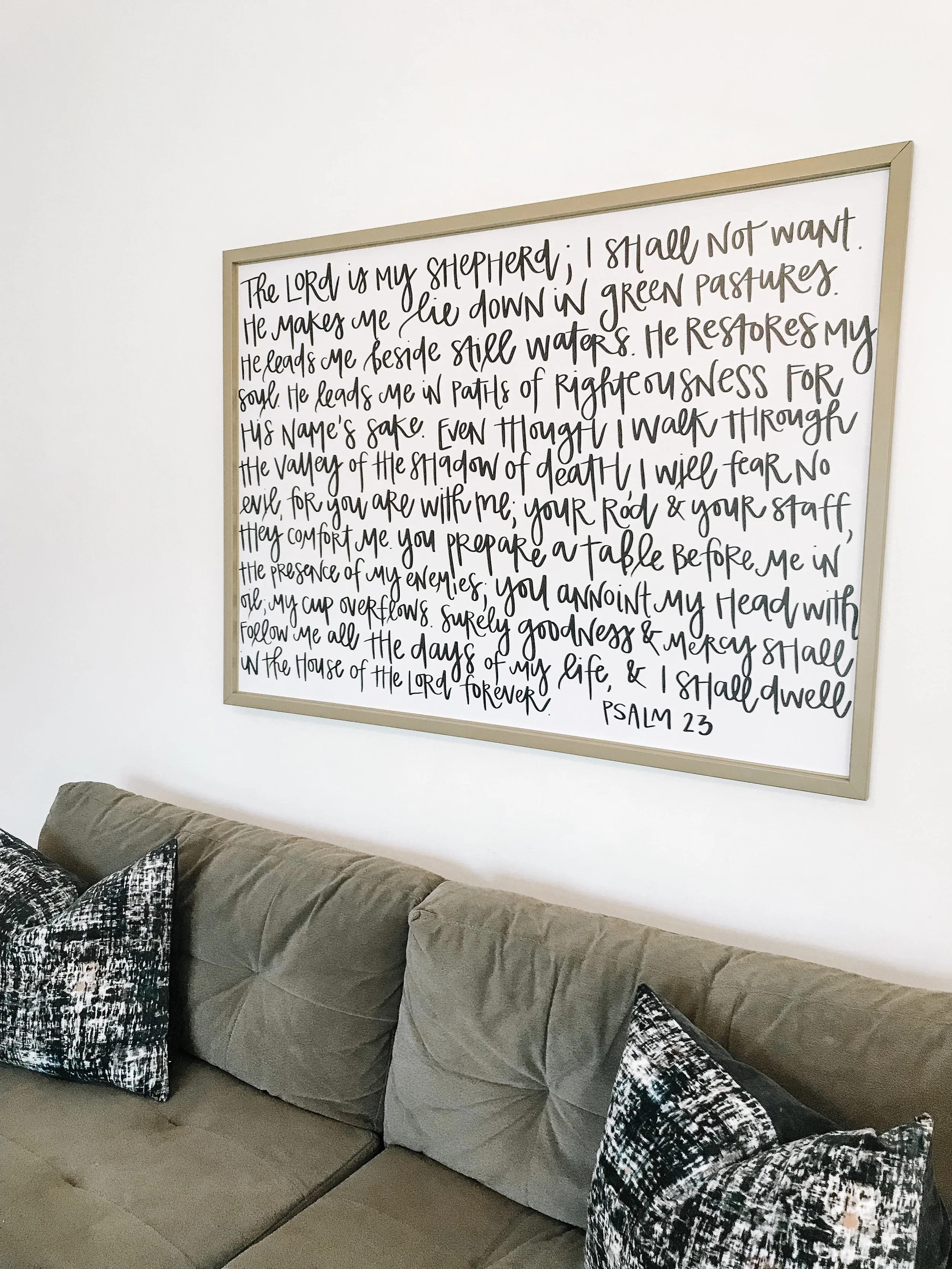 Framed Wall Art Oversized Wall Decor Script Psalm 23 Lettering