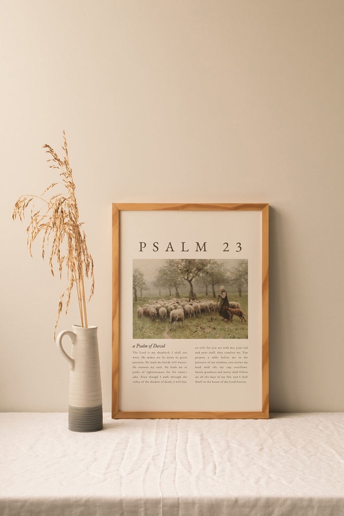 Framed Wall Art Shepherd Illustration Warm Neutral Psalm 23