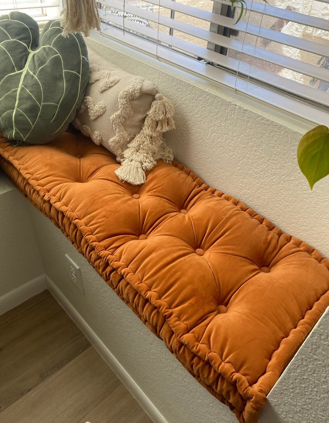 French Mattress Edge Cushion in Burnt Orange Velvet