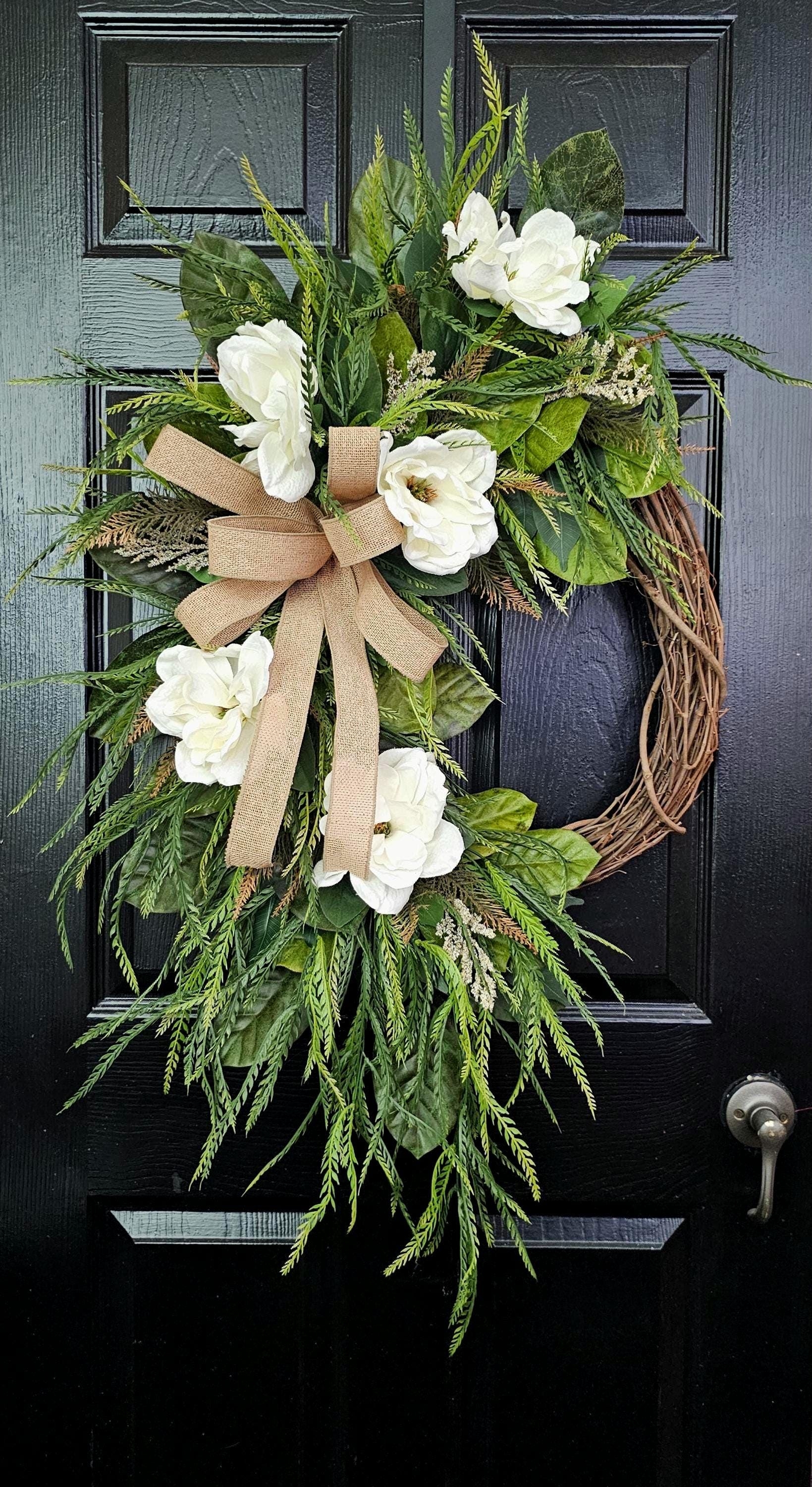 Front Door Wreath with Trailing Fern and Asymmetrical Form
