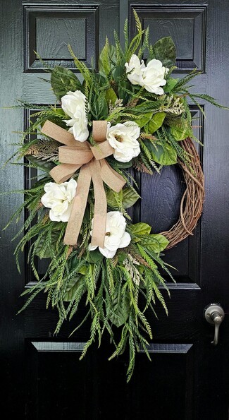 Front Door Wreath with Trailing Fern and Asymmetrical Form