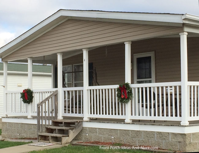 Front Porch White Spindle Railings and Gable Roof