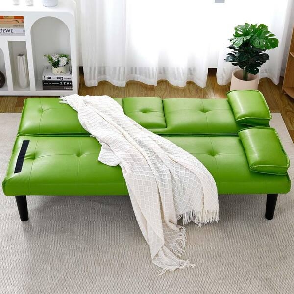 Futon Sofa Bed Lime Green Tufted Seat Tapered Legs Modern