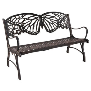 Garden Bench: Cast Iron Floral Cutouts Antique Bronze