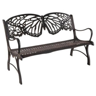 Garden Bench: Cast Iron Floral Cutouts Antique Bronze