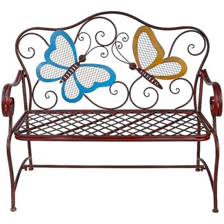 Garden Bench: Distressed Copper Iron with Lattice Seat