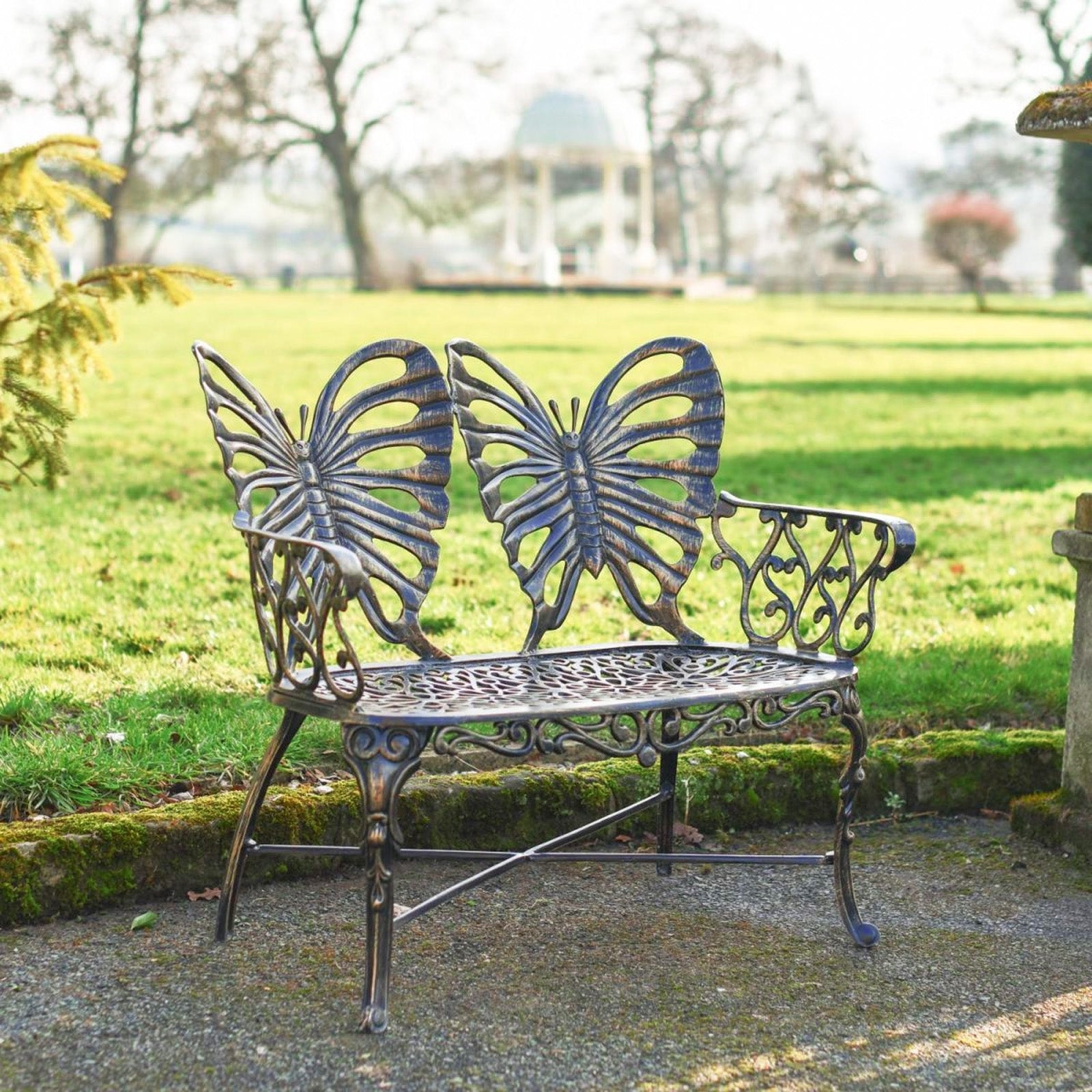 Garden Bench: Gold Highlights Antique Bronze Metal